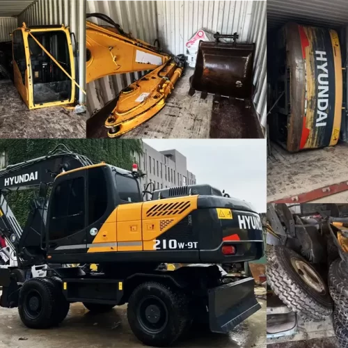 Dismantled Hyundai excavator loaded in container
